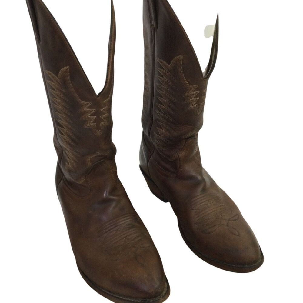 Boulet Men's Western Cowboy Boots Almond Toe Pull Up Leather Brown Size US 9D